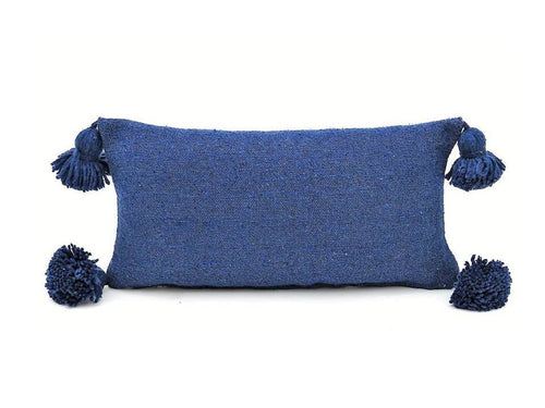 Moroccan PomPom Lumbar Pillow Cover - Blue