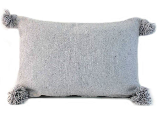 Moroccan PomPom Lumbar Pillow Cover - Grey