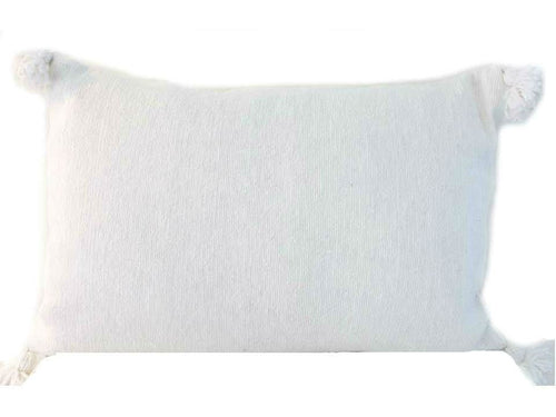 Moroccan PomPom Lumbar Pillow Cover - White