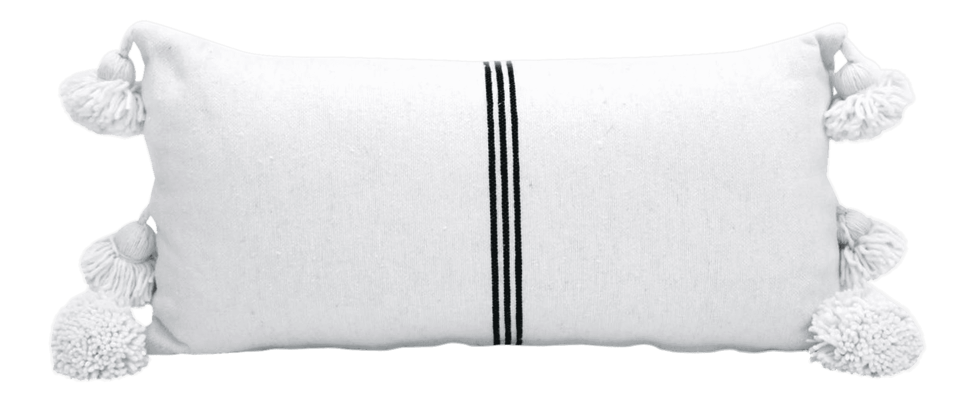 Moroccan PomPom Lumbar Pillow - Set of two - White with Black Pom Poms