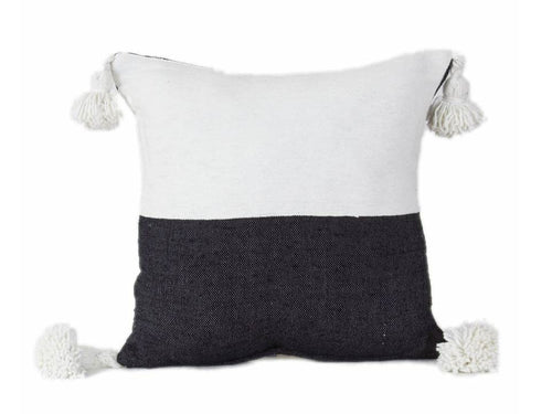 Moroccan PomPom Pillow Cover - Half White / Half Black - Blanco Y Negro