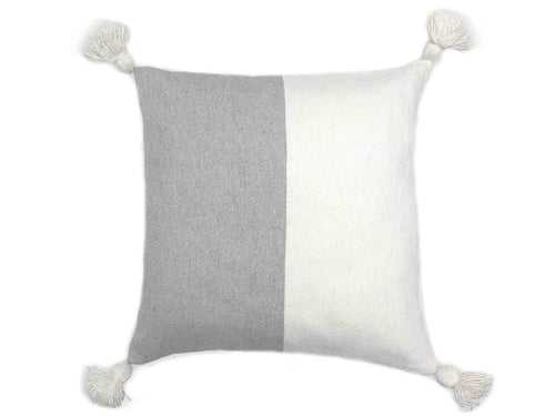 Moroccan PomPom Pillow Cover - Half White / Half Gray - Dinia