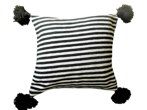 Moroccan PomPom Pillow Cover - Zebra Print