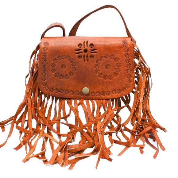 Vintage Boho Leather Fringe Crossbody Bags Purse Shoulder Bag for Women, Brown