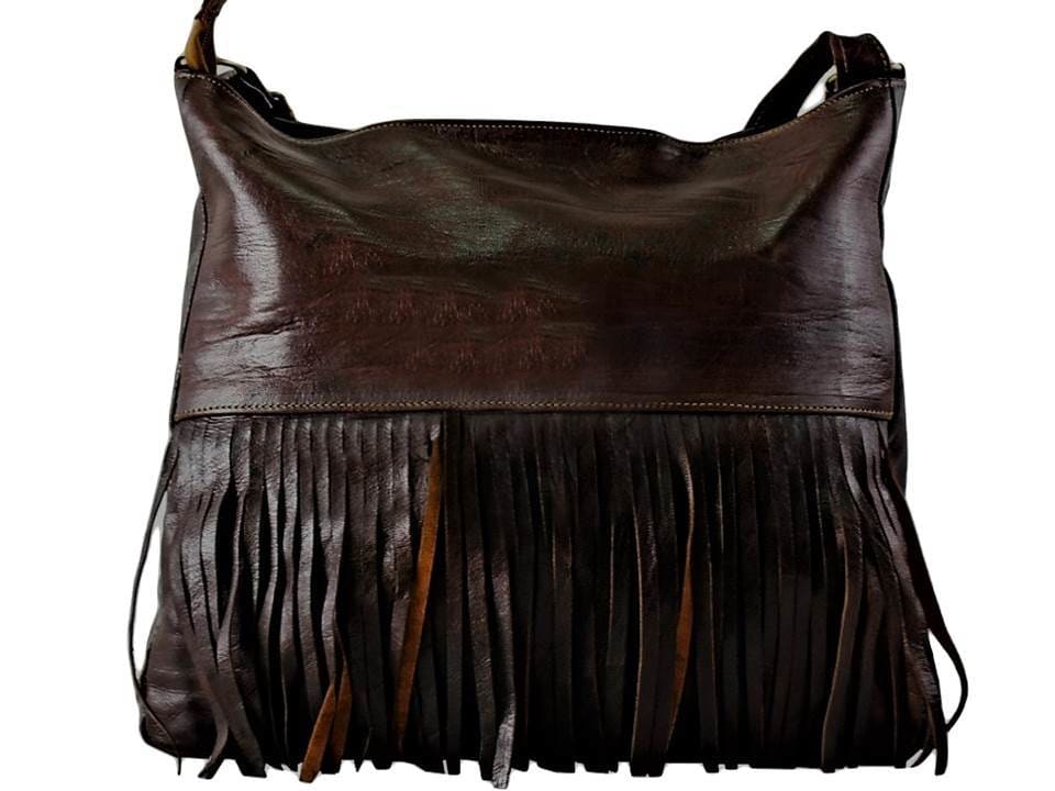 Brown Boho Bag, Real Leather, Fringe Purse