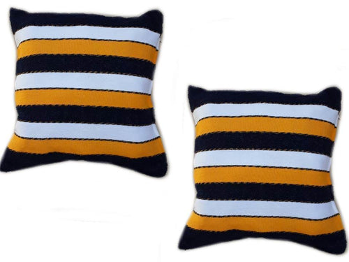 Set of 2 Striped Pillow Covers - Navy/White/Orange Stripes