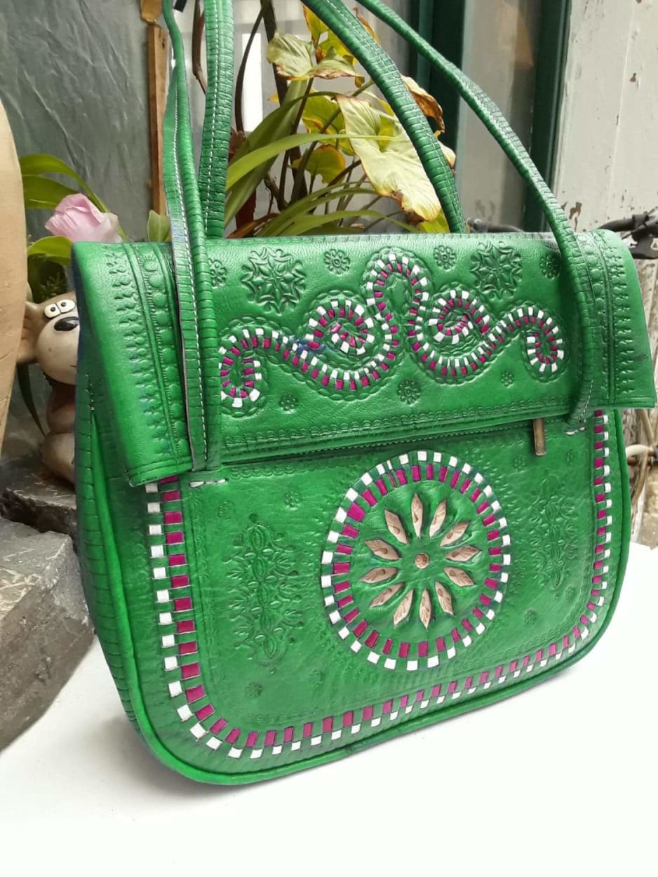 Jeblia Leather Tote Bag - Embroidered - Green