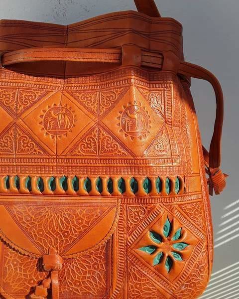 Orange Leather Tote Bag - Heritage tote by Moroccan Corridor