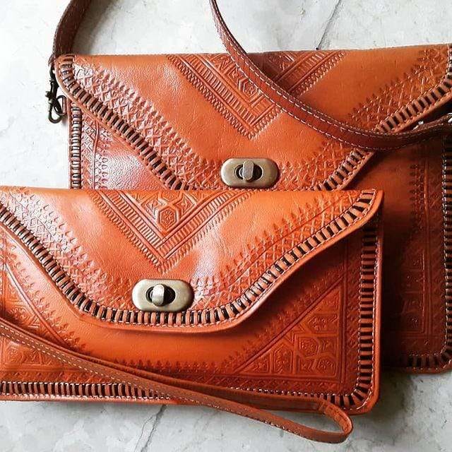 Orange Leather Clutch - M'dina Square Clutch by Moroccan Corridor