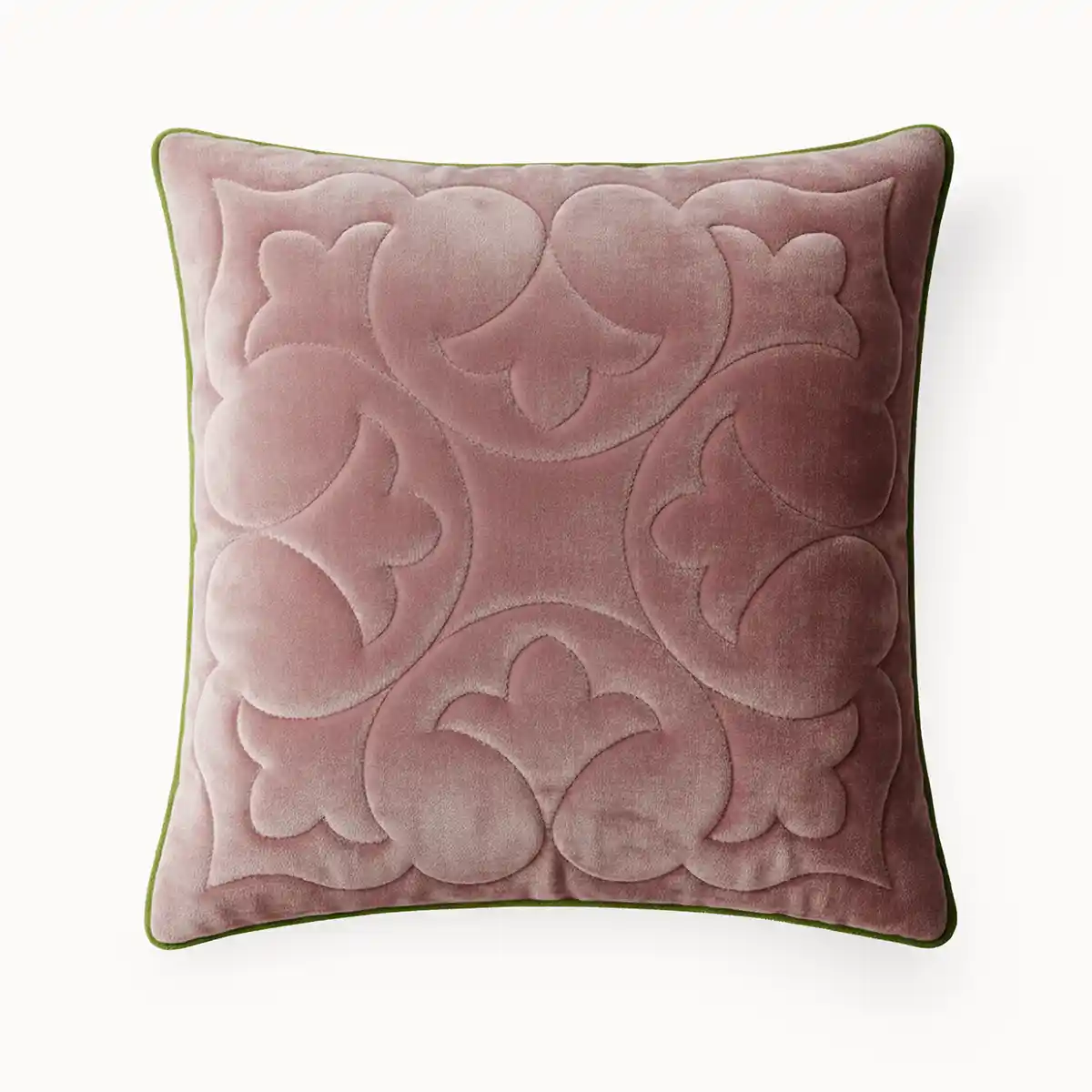 front view of Velvet Gulabi bagh Cushion Cover with ntricate quilted pattern with, floral-inspired motifs