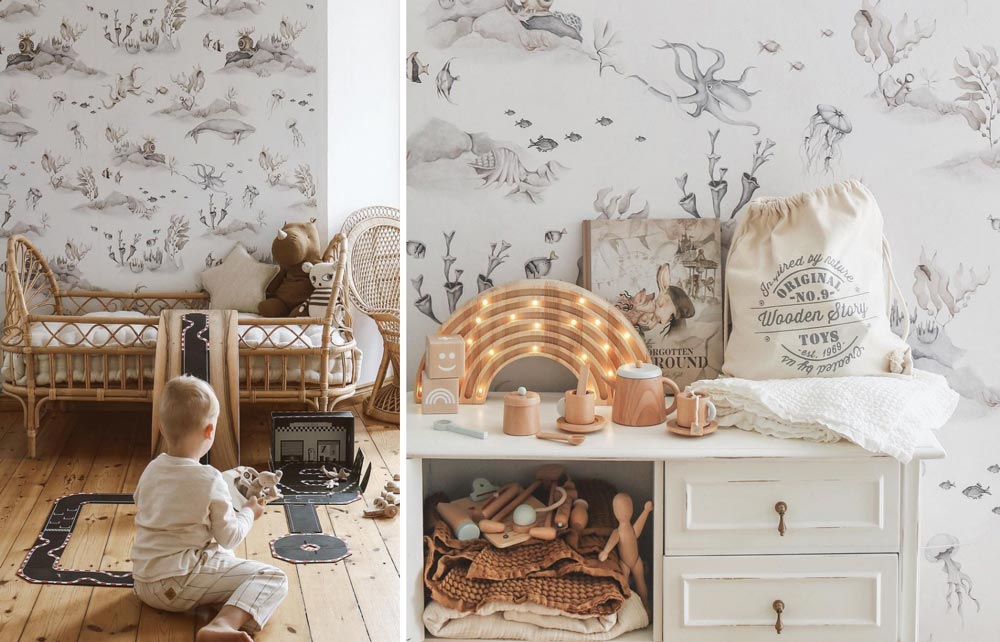 Wallpaper with marinews motifs for boy's room