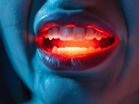 Zoon on a woman teeth illuminated because they are painful