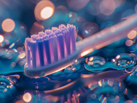 Zoom on an electric toothbrush head bristles 3D visual