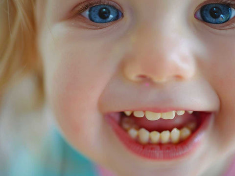 A baby showing his milk teeth