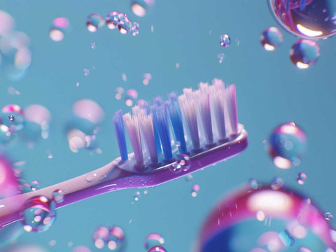 Macro picture focused on toothbrush bristles