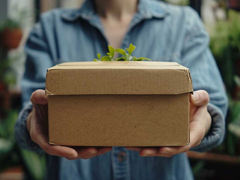 sustainable biodegradable packaging on a woman hands