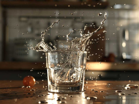 epic water dynamic shot from a falling glass