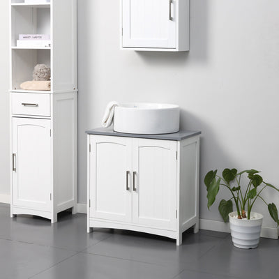 kleankin Modern Bathroom Sink Cabinet, Under Sink Storage Cabinet with Double Doors and Adjustable Shelf, Bathroom Vanity, White