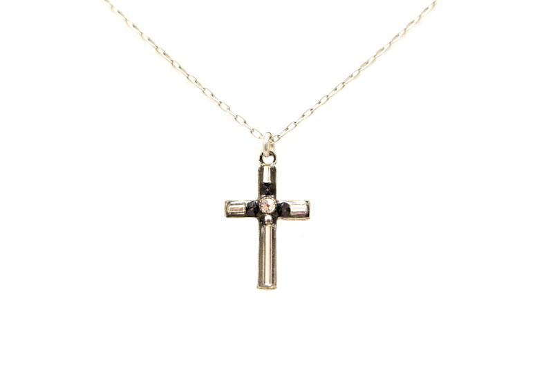 Black and White Small Simple Cross Necklace by Firefly Jewelry – Gallery 30
