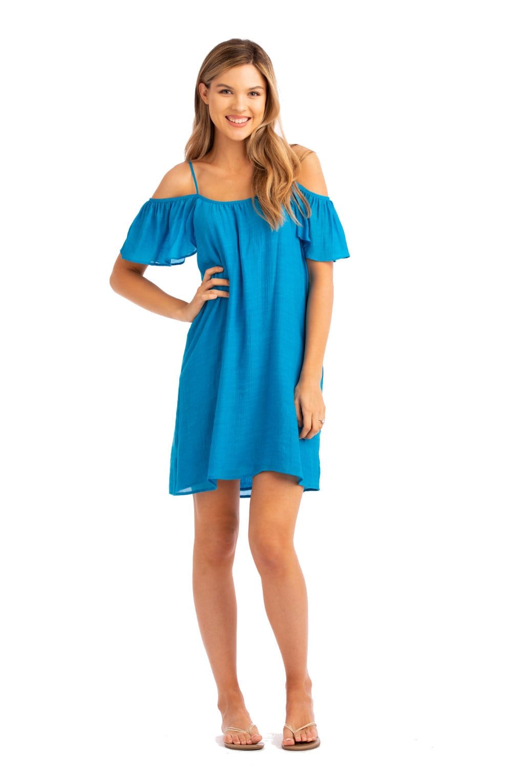 turquoise cold shoulder dress