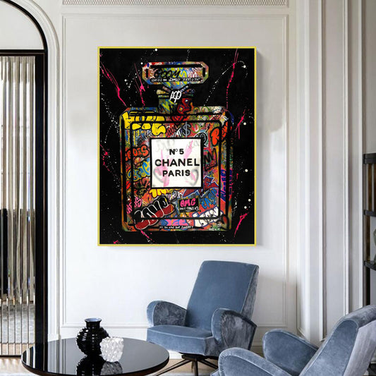 CHANEL NO 5 GRAFFITI ART - Framed Canvas – Verreart