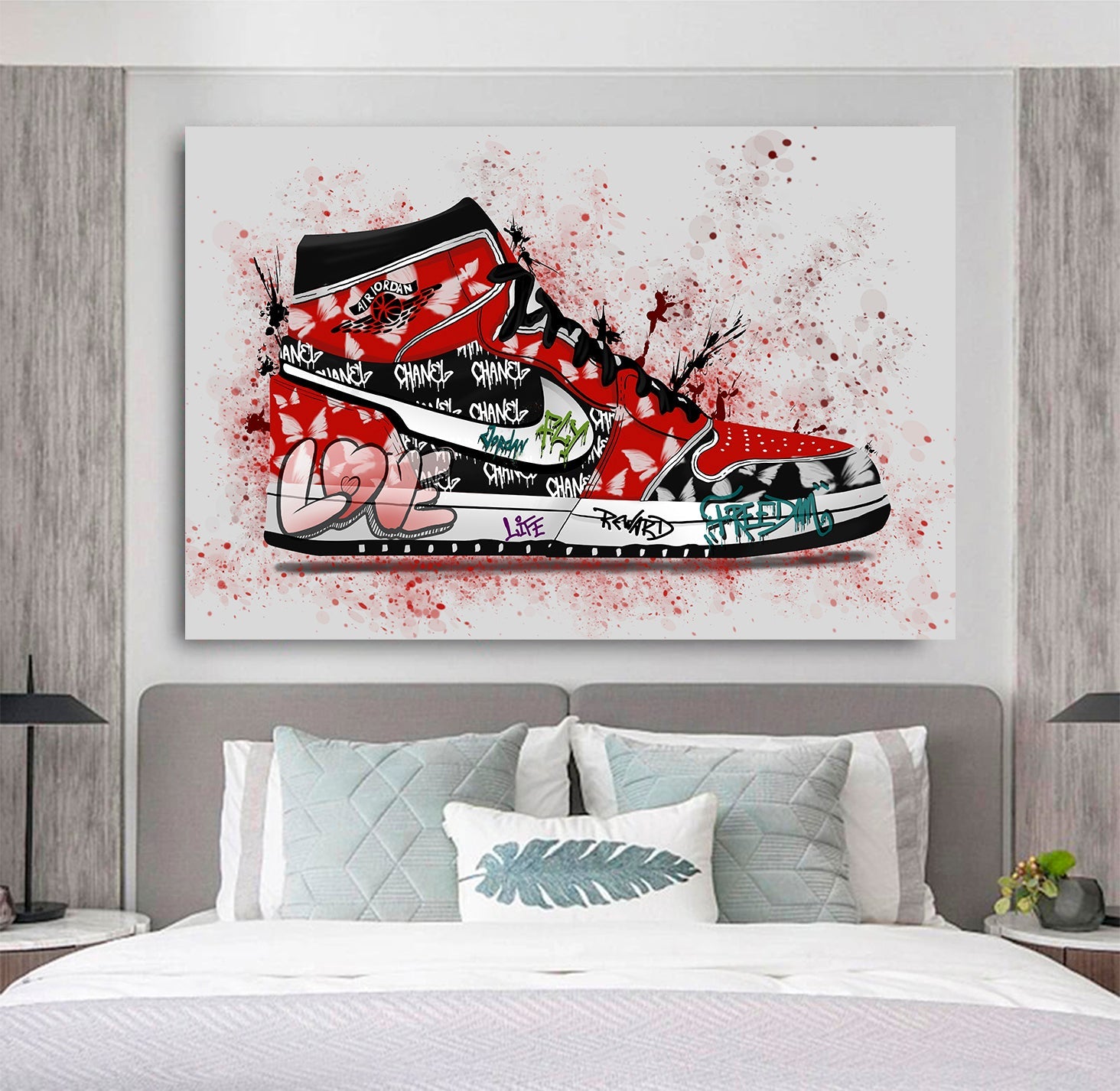 Nike Jordan 1 Shoe Hype Sneaker Graffiti Modern Painting Abstract Framed  Canvas