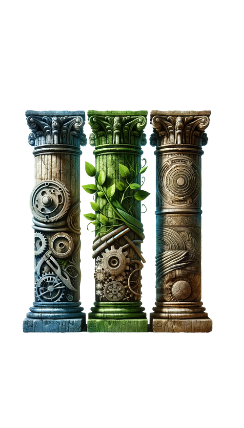 DALL·E 2024-01-24 14.29.45 - An artistic representation of three sturdy, ancient-looking pillars in 9_16 aspect ratio, each uniquely decorated to symbolize key corporate values, w (1).png__PID:b284debe-01c4-4756-8e93-ec24e5898666