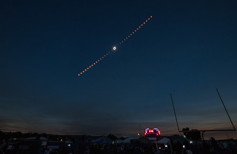 This composite image shows the progression of a total solar eclipse over Madras, Oregon, on Monday, Aug. 21, 2017. Credit: NASA/Aubrey Gemignani