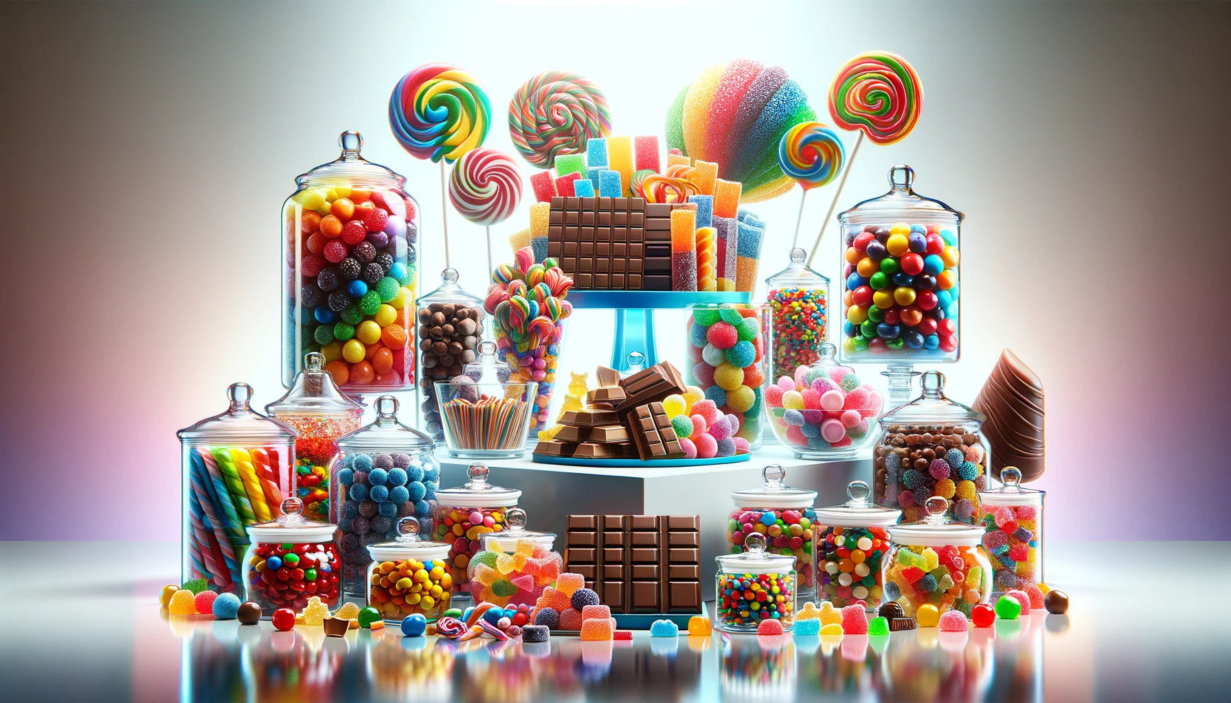 DALL·E 2024-04-15 15.14.12 - A vibrant and colorful display of a candy collection for a wholesale website banner. The image includes a wide assortment of candies such as chocolate.webp__PID:e13433e7-8ac3-4289-9257-4b6eae730ae6