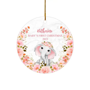 Personalized Babys First Christmas Ornament 2023 Elephants Watercolor Custom Name Baby Girl Gifts - FLOCHIL