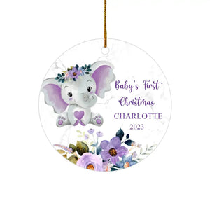 Personalized Babys First Christmas Ornament 2023 Elephants Watercolor Custom Name Baby Girl Gifts - FLOCHIL