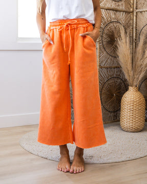 NEW! Cropped Wide Leg Comfy Pants - Light Orange