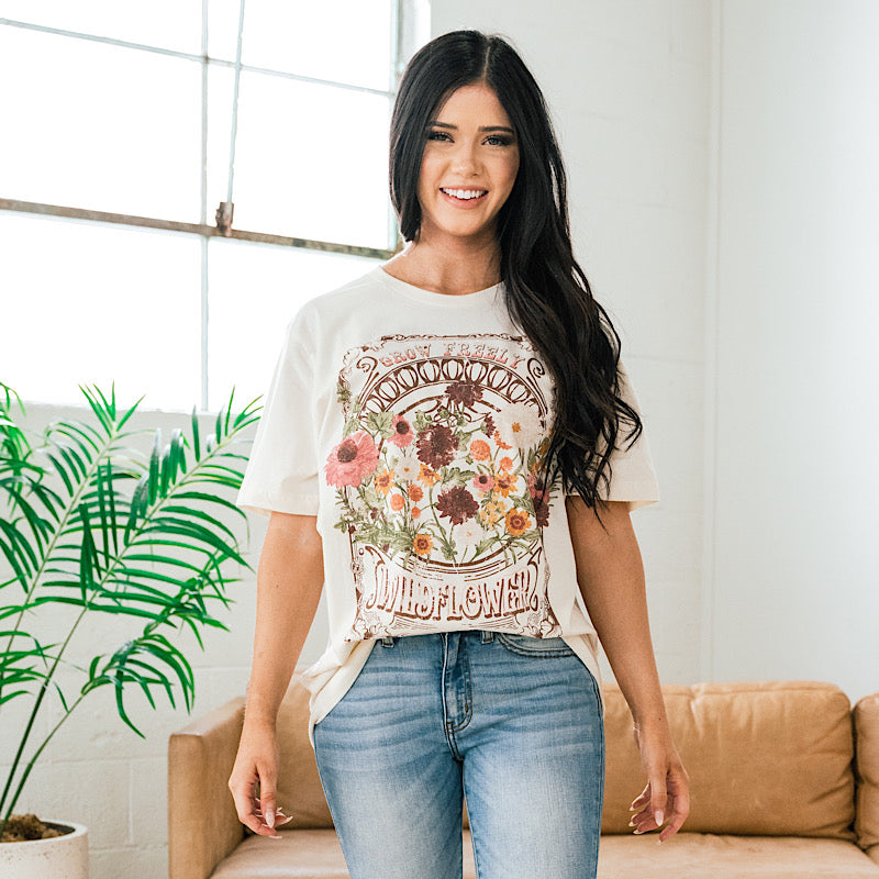 Grow Freely Wildflower Cream Oversized Tee