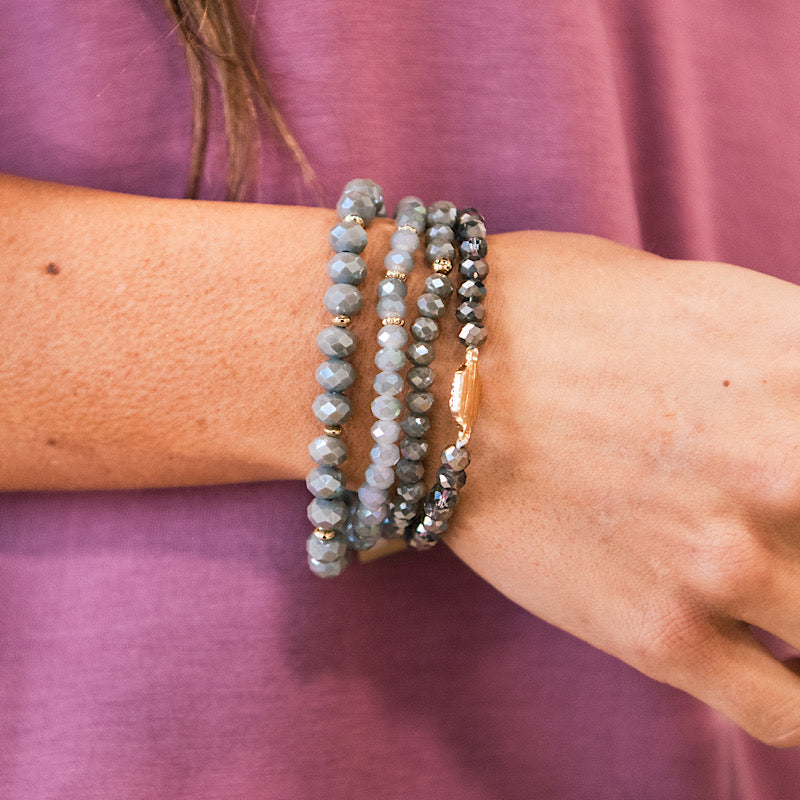 Gray Faceted Bead Bracelet Set