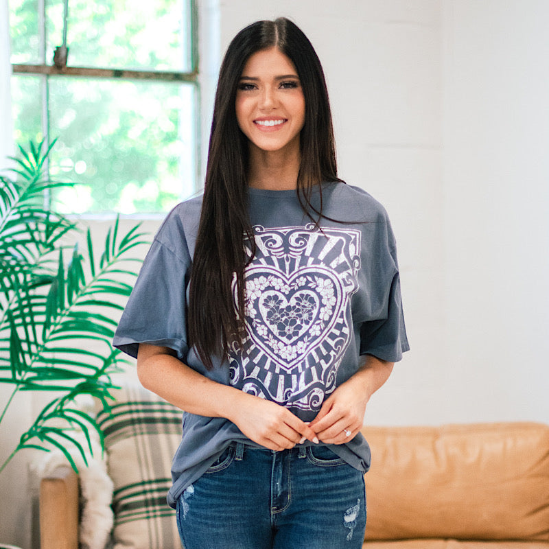 Heart and Floral Slate Tee