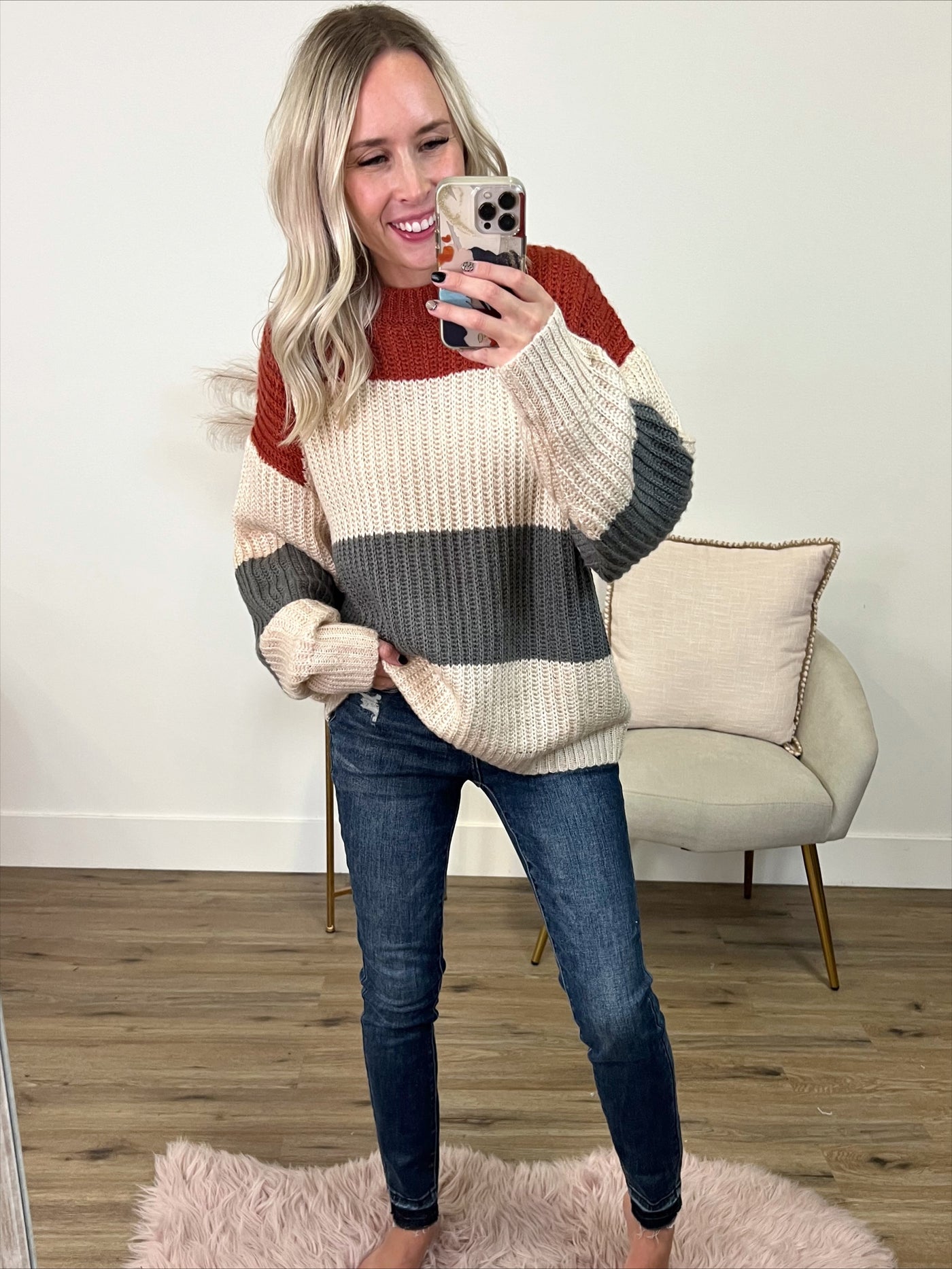 Jade Rust and Gray Striped Sweater  Sew In Love   