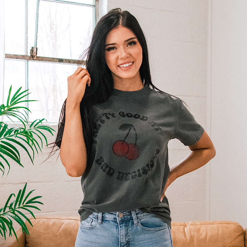 Bad Decisions Cherry Vintage Black Tee