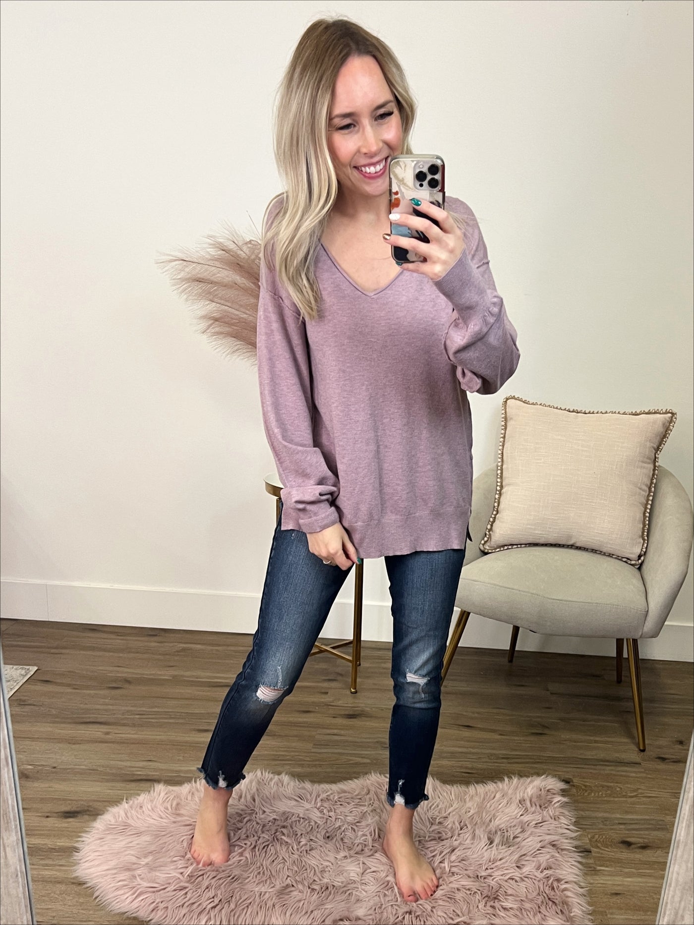 Jill V Neck Fine Knit Sweater - Violet – Arrow Twenty Two