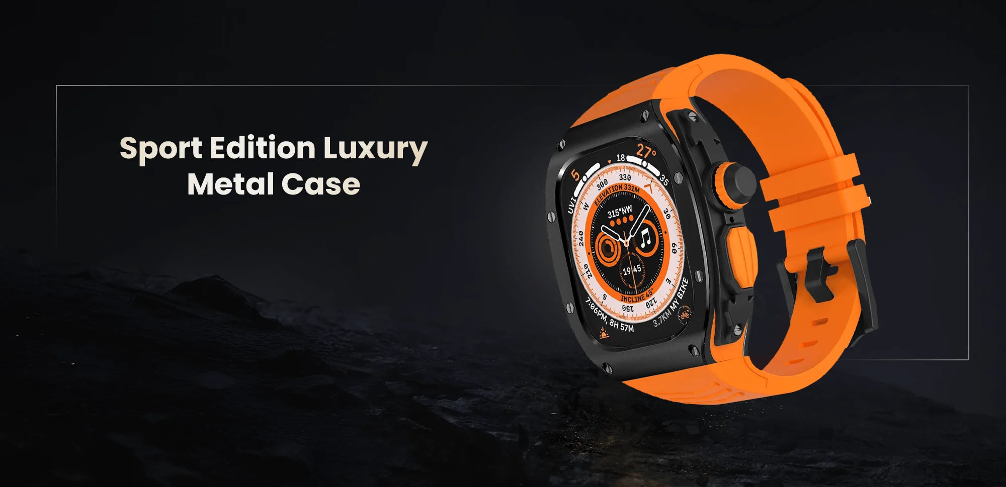 49MM Black Orange Luxury Metal Case With Silicone Straps