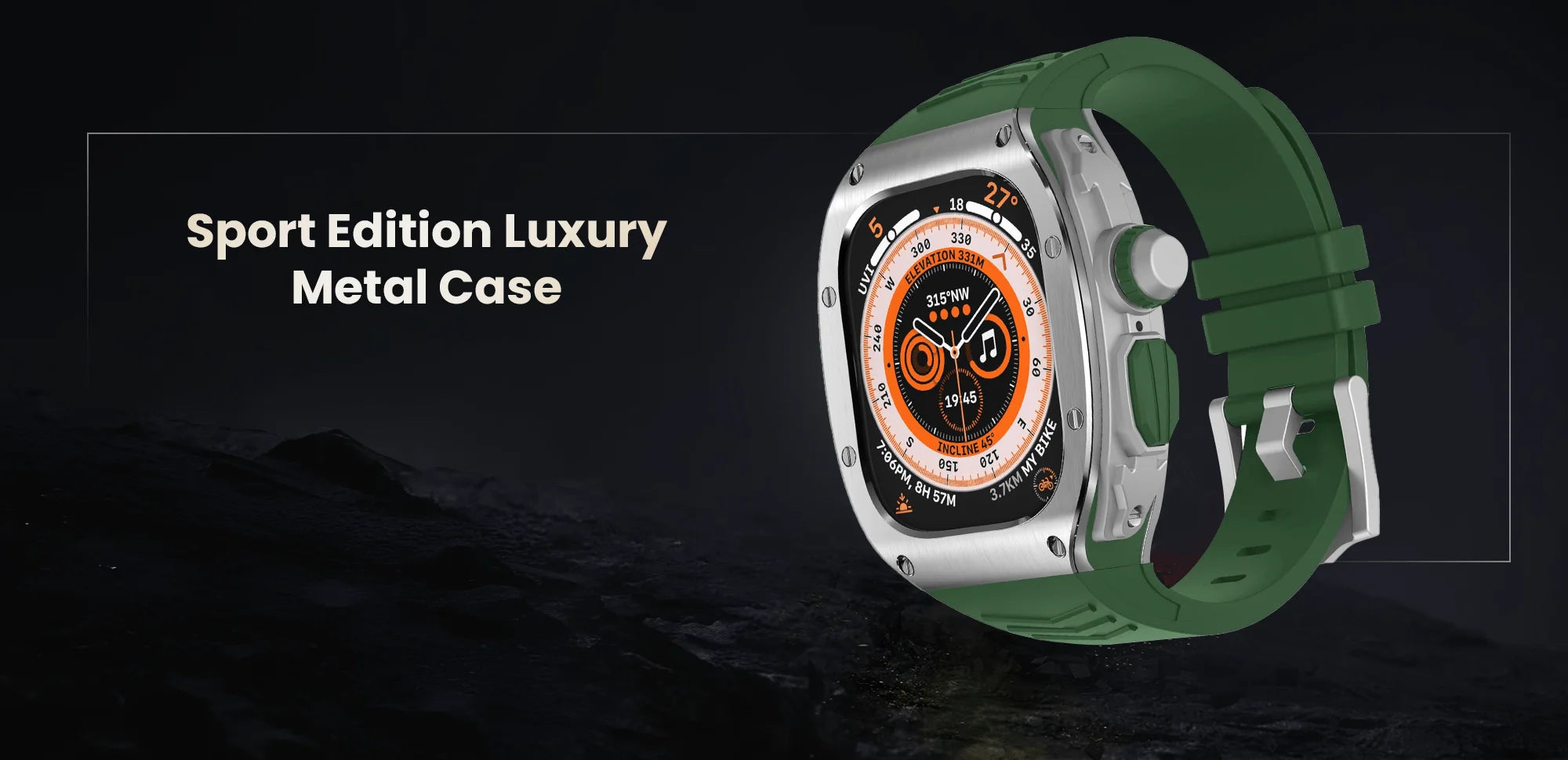 49MM Silver Green Luxury Metal Case With Silicone Straps