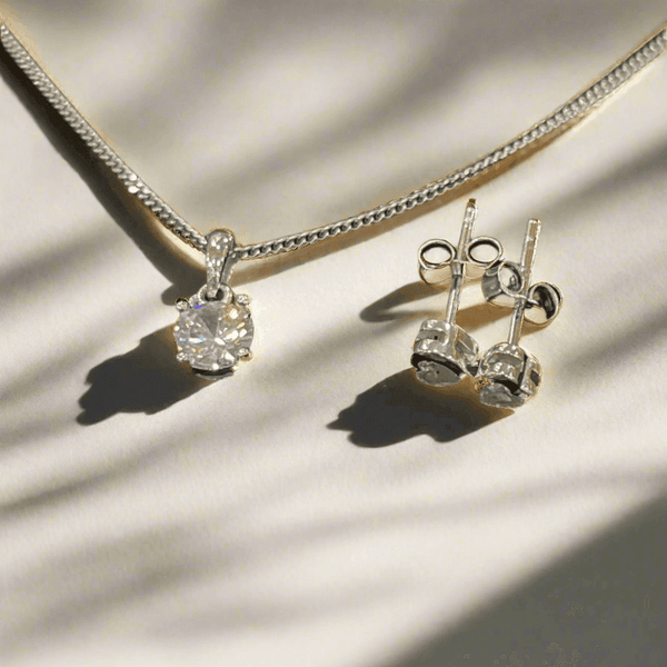 Tiny Heart & Diamond Sterling Silver Jewellery Set