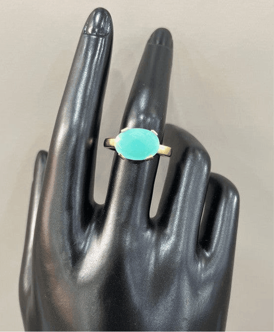 Radiant Glow: Handmade 18 Karat Gold-Plated Aqua Chalcedony Ring