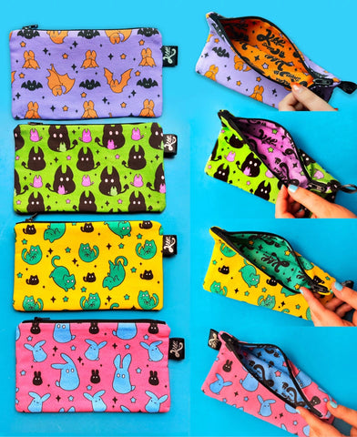 colorful pencilcases from Tora & Friends collection by Kilatora Design.