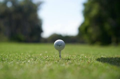 A white golf ball on a tee