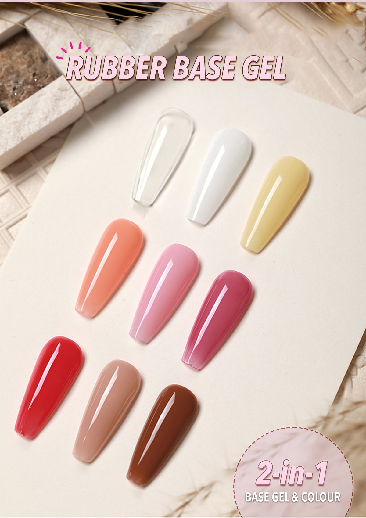 2-in-1 Gel Colour Rubber Base Coat Swatches