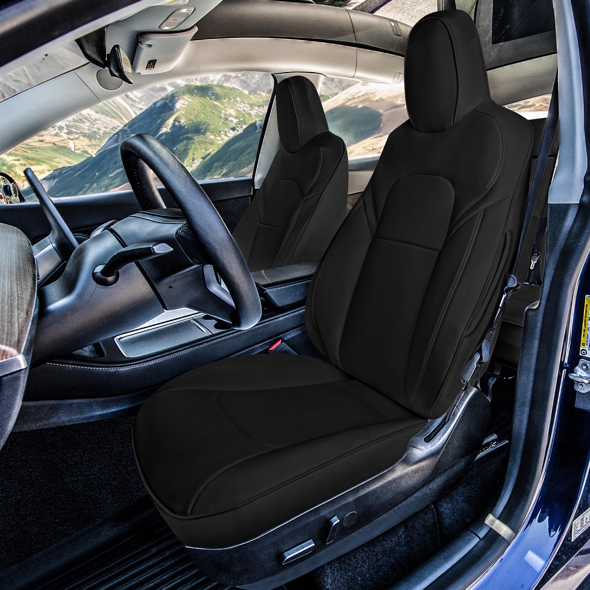 Tesla Model Y 2020 - 2024 - Full Set Seat Covers - Black Faux Leather