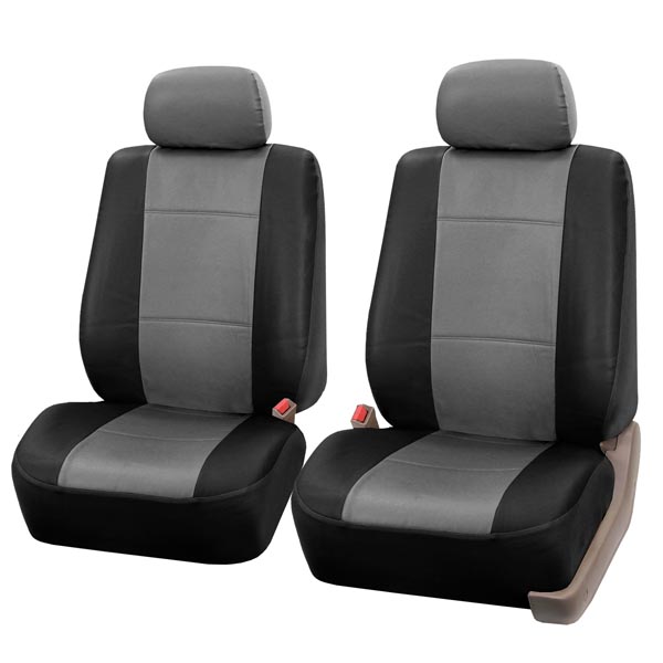 FH Group Car Seat Cushion Durable Black PU Leather Car Seat Cushions, 2 Piece Front Set Car Seat Cushion, Bottom Seat Protector, Water Resistant Car