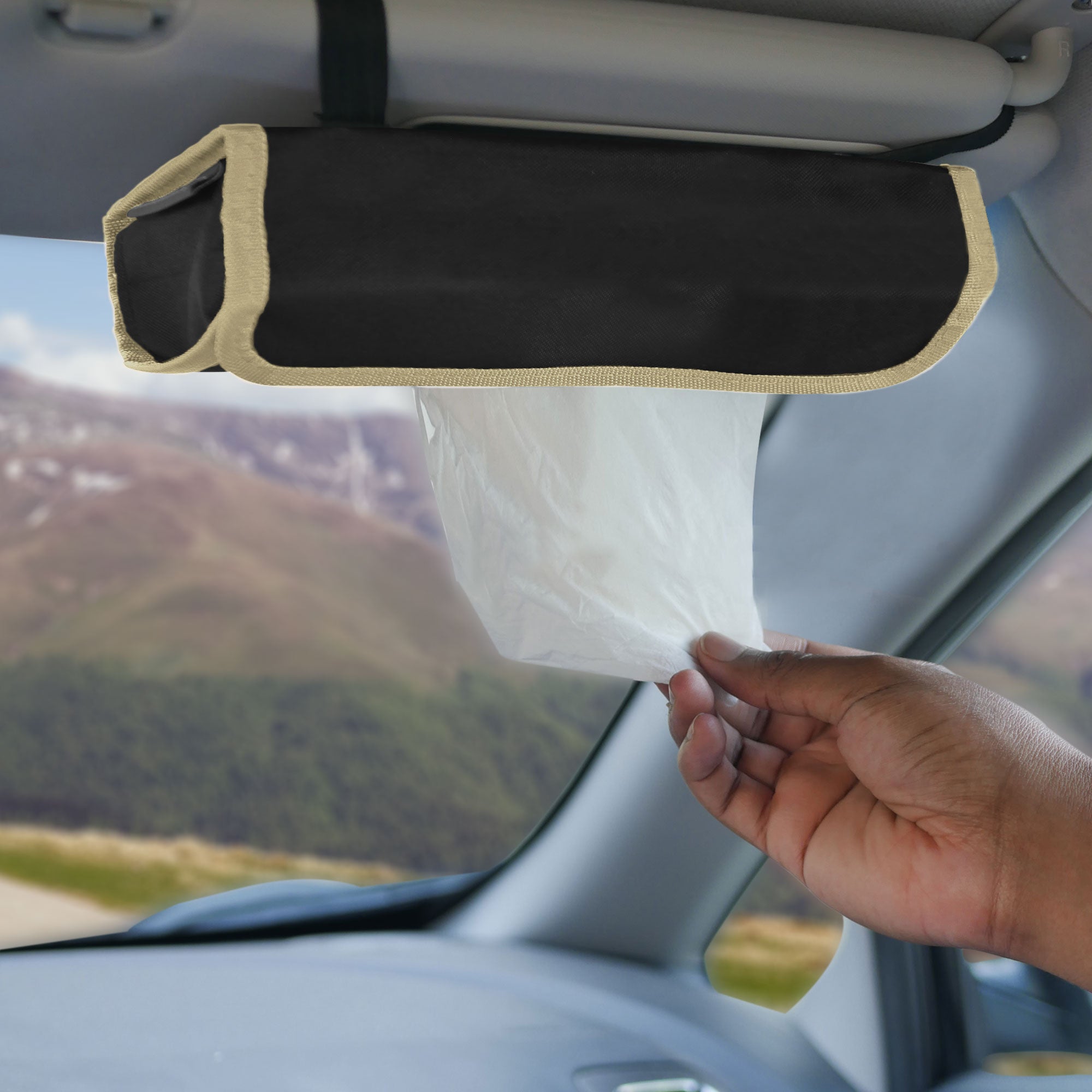 Car Visor Tissue Holder with 2 packs of tissues Black
