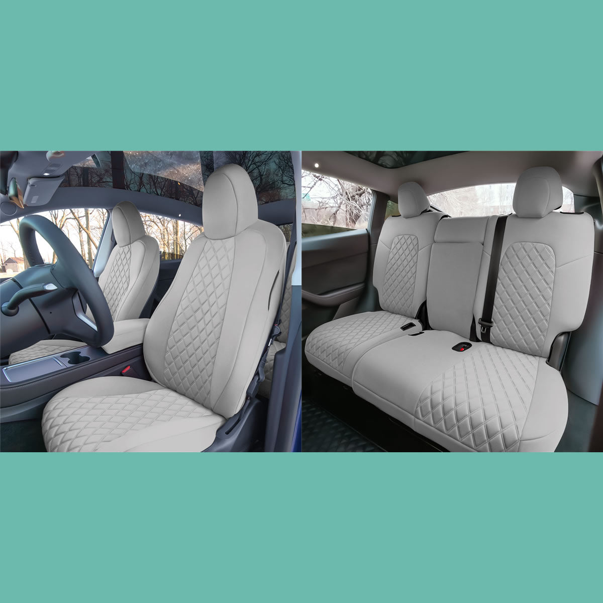 Tesla Model Y 2020-2024 - Full Set Seat Covers - White/Black Neoprene