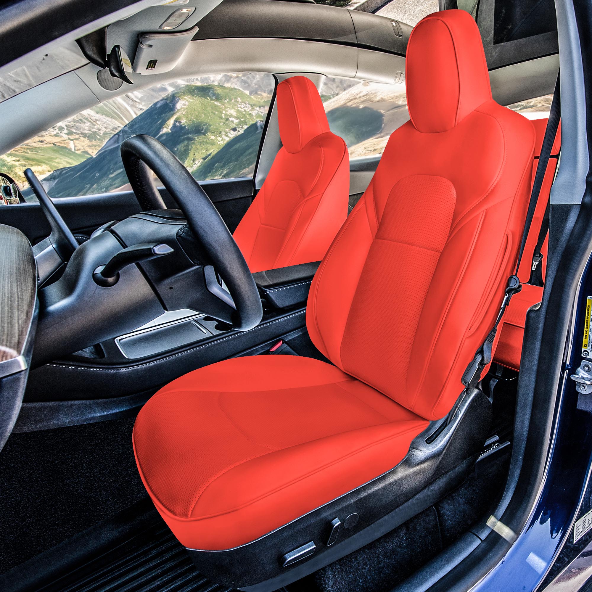 Tesla Model 3 2017 - 2023 - Rear Set - Red Faux Leather